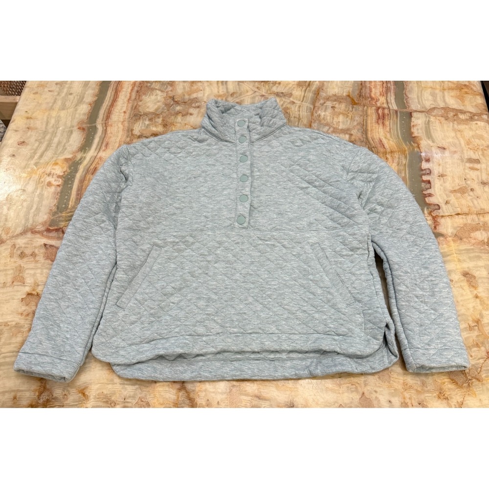 Marine Layer Womens Corbet Funnel Neck Pullover Gray Snap Placket Classic Size M